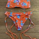 Zaful  Orange Floral Lace Up Bikini Tropical Small Bandeau Top Cheeky Bottom Photo 0