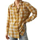 Pilcro  Anthropologie Blouse Womens S Yellow Plaid Blue Stitched Button Up Shirt Photo 0