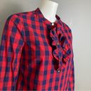 Draper James Draper Jane button up shirt 8 long sleeve plaid western ruffle navy blue red Photo 2