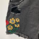 Hummingbird Black denim high waisted shorts with flower embroidery and  butterfly Photo 3