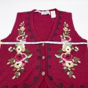 Jantzen Vintage  Classics Women's Floral Embroidered Sweater Vest Maroon Red NWT Photo 6