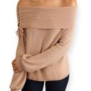 Umgee NWT  Women’s Drawstring Neckline Cowl Neck Off Shoulder Sweater Tan Small Photo 0