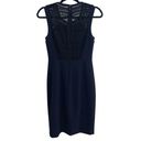 Rebecca Taylor Navy Sheath Dress With Black Lace Inset Photo 4