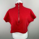 Good American  Red 3/4 Zip Short Sleeve Cropped Sweatshirt Size 0/XS Oversized Photo 5