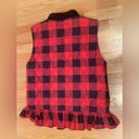 Charlie Paige  Red Pink Black Buffalo Plaid Ruffle Hem Quilted Puffer Vest Large Photo 1