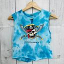 American Vintage VINTAGE 90s Pro West SMALL Redondo Beach Pirate Skull Blue Tie Dye Crop Top Photo 2