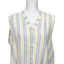 Flax  Linen Striped Sleeveless Button Up Shirt Collared Split-Neck Yellow Blue M Photo 1