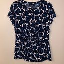 DKNY  Size M Leopard Print Short Sleeve Top Twist Front Waist Black Teal NEW! Photo 1