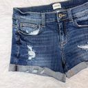 Sneak Peak SNEAK PEEK Women’s Mid-Rise Distressed Cuffed Blue Denim Shortie Shorts Small Photo 2