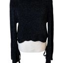 Lovers + Friends  Sweater Cropped Chenille Tie Bell Sleeve Scoop Neck Black Small Photo 5