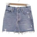 AGOLDE  light wash distressed frayed festival denim button fly mini skirt size 27 Photo 0