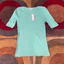 New York & Co. NWT Aqua Green Ribbed Short Sleeve Sweater Size Medium Photo 1