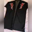 Windsor Black Rose Embroidered Sheer Back Kimono Photo 1