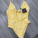 Zaful NWT -  Yellow One Piece FLORAL Swimsuit V-Neck OPEN FRONT SIZE 6 Photo 0