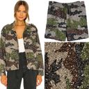 Revolve NEW Retrofete Idan Camo Sequin Matching Set Shorts Jacket Shacket Army  Photo 1