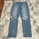 American Eagle  Mom Jeans Blue Denim Distressed Ripped knees size 4 high rise Photo 0