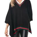 Tuckernuck  One Size Black Red Green Stripe Camden V Neck Sweater Knit Poncho Photo 0