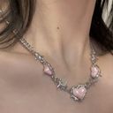 Creative Pink Love Heart Silver Plated Chain Necklace Punk Y2K Style‎ Neck Photo 3