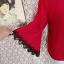 Est. 1946  red black bell sleeve blouse with lace detail Photo 3