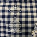 st. john's bay St. John’s Bay Gingham Print and Floral Navy Blue and White Peasant Top Size S Photo 6