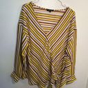 Timing  Faux Wrap Blouse Yellow Red Stripes Photo 1