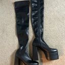 NWOT Lamoda Chasing Highs Platform Thigh High Faux Leather Black Boots Sz 39 8.5 Photo 3