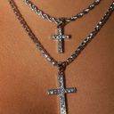 Silver Rhinestone Double Chain Layered Necklace Set Photo 2