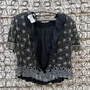 Adrianna Papell Vintage  Boutique Evening Black Silk Beaded Daisy Floral Blouse Photo 3