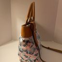 Brooks Brothers  Pastel Floral Print Canvas Crossbody Leather Trim Tote Handbag Photo 1