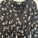 Joie  black floral long sleeve faux wrap ruffle smocked cuff dress Photo 2