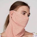 Lele Sadoughi  Peach Iridescent Heart Studded Gaiter Face Mask NEW Photo 4