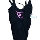 One Piece "Mermaid Off Duty"  Swimsuit - black w pink & tie up back Small S Photo 6