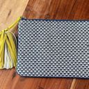 Merona  Blue White Woven Textured Clutch Zip Top Yellow Tassel Photo 2