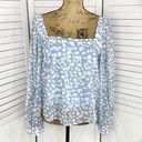 Petal Lucca  Print Square Neck Crop Blouse Blue White Large Long Balloon Sleeve Photo 1