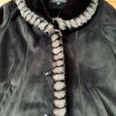 Jones New York  Black Faux Suede Coat Faux Fur Trim & Lining, Size S Photo 3