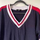 Missguided  Navy Red White USA Terrycloth V-Neck Sweater Pullover size 6 Small Photo 1