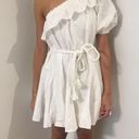 Target RHODE for  White Cotton One Shoulder Ruffle Braided Belt Short Dress Small Photo 1