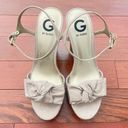 Guess Taupe and Gold Woven Platform Wedge Sandals with Bows Photo 1