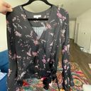 Parker  Chiffon Plum Blossom Floral Bell Sleeve Wrap Blouse Size XS Photo 9