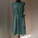 Draper James Sleeveless Bow Waisted Love Circle Dress in Green Plaid. Photo 2