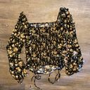 White Birch  Black Floral Long Sleeve Ruched Top Size XL Photo 3