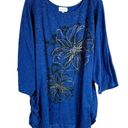 Fashion Bug  Plus Size 4X Top Blue Floral Sparkly Ruched Sides Metallic 1398 Photo 8