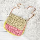 J.Crew  Colorblocked Handwoven Raffia Crossbody Bag Button Closure Chain Strap Photo 1