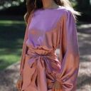 Petal and Pup  Opal Mauve Purple Satin Long Balloon Sleeve Wrap Mini Dress 4 Photo 0