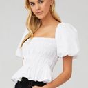 ASTR the Label Savina White Smocked Puff Sleeve Cropped Top Photo 0