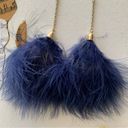 Ettika  x Revolve 18K Gold Plated Chain Pom Duster Blue Drop Feather Earrings Photo 2