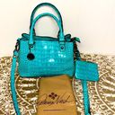 Patricia Nash  Norcia Croc Embossed Leather Crossbody Aqua with Zip Pouch Photo 1