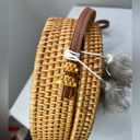 Wicker and Mother of Pearl Woven Crossbody Round Bag Photo 4