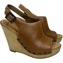 Sam Edelman  Camilla Peep Toe Wooden Wedge Studded Detail Saddle Brown Leather 6 Photo 1