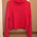 Loft  Mock Neck Wool Blend Cable Knit Turtle Neck Sweater Red Large Photo 2